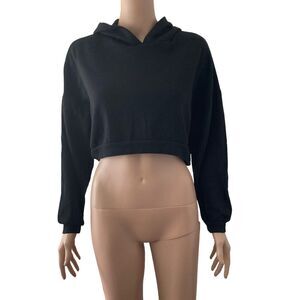 Heart and Hips Sweatshirt Womens M Hooded Cropped Black Stretch